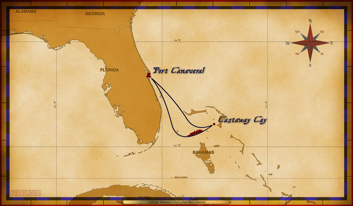 Itinerary map courtesy of DisneyCruiseLineBlog.com