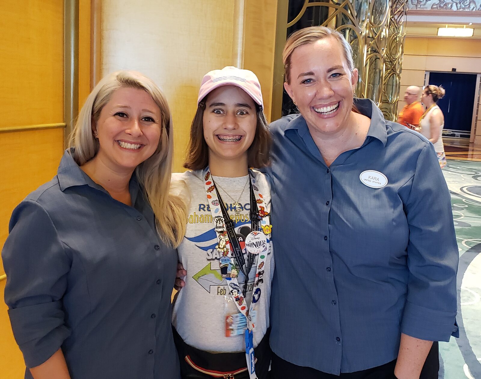Lisa with her ASL interpreters Meagan and Kara aboard the Wonder