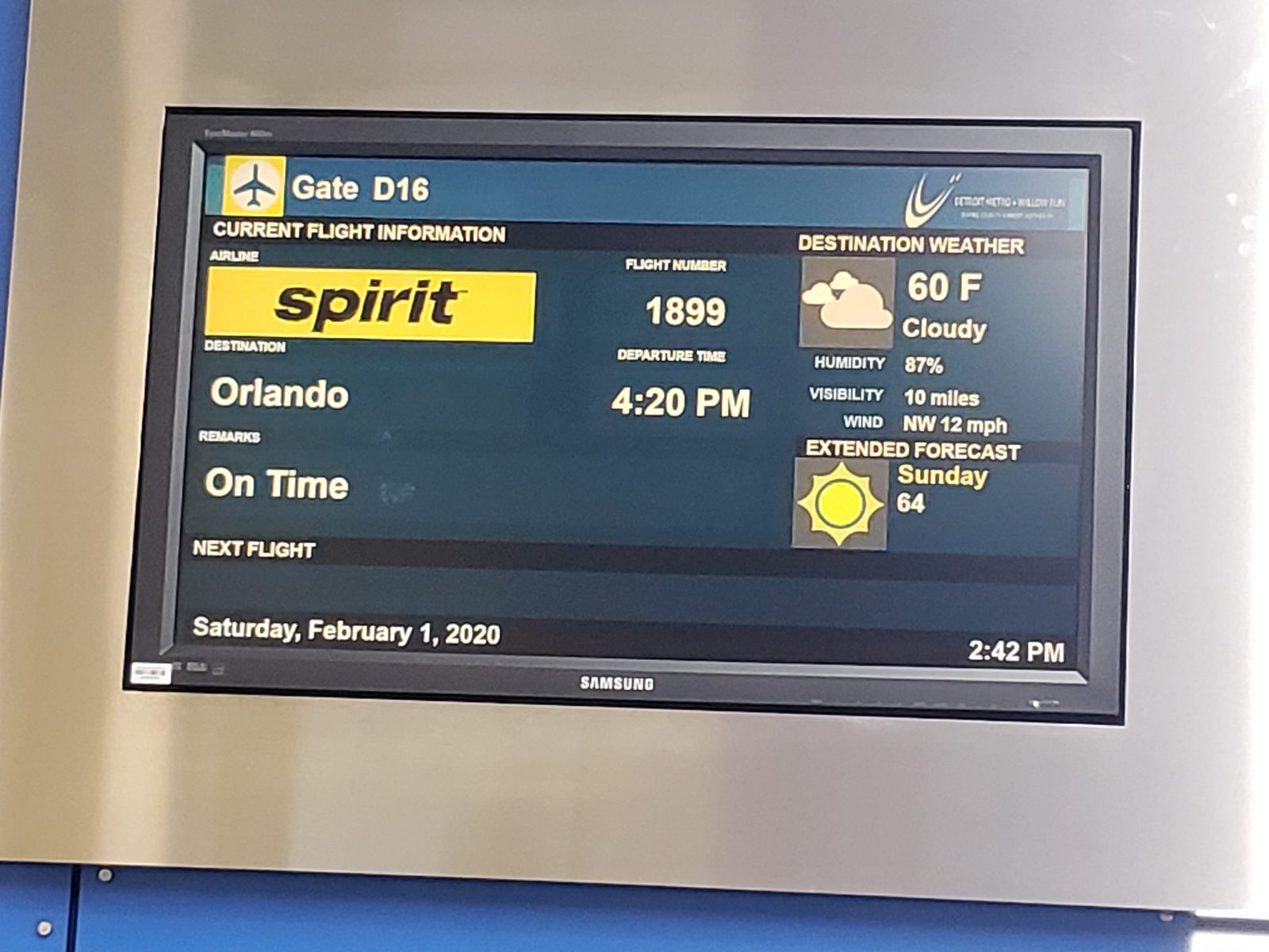 Our Spirit flight to Orlando at Detroit
