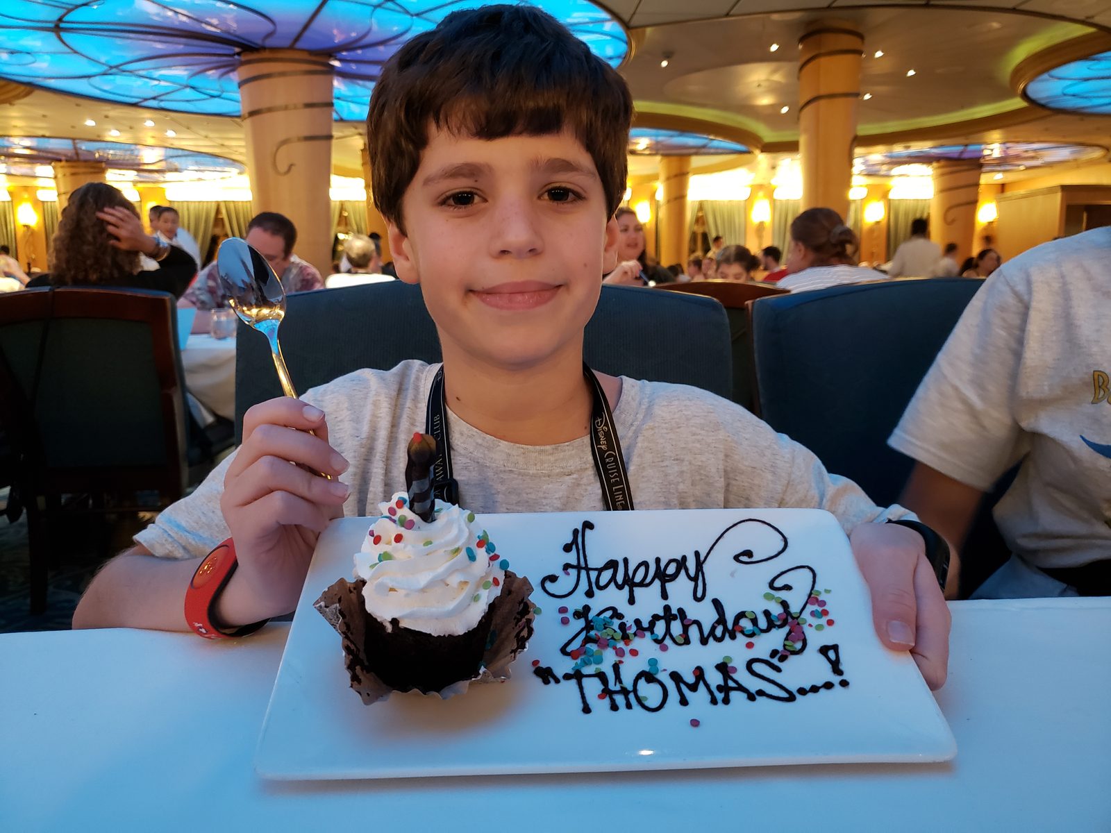 Thomas's birthday cupcake at dinner