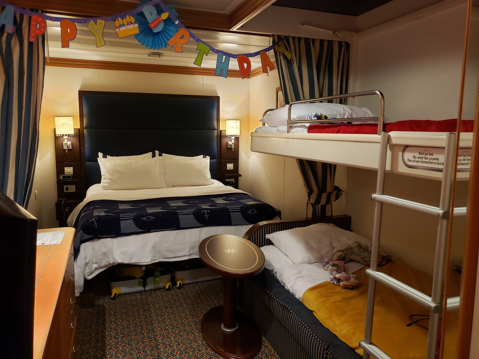 Our stateroom decorated for Thomas's birthday