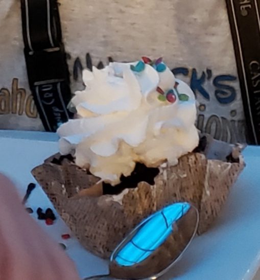 A cupcake at dinner on the Wonder