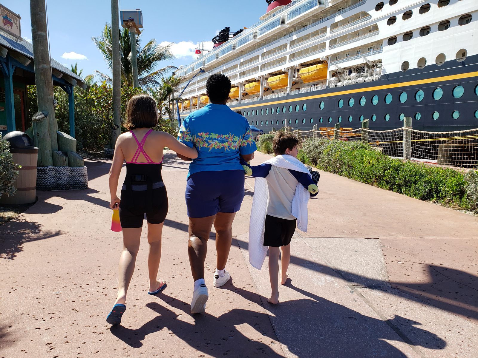Walking back to the ship with a Cast Member after Castaway Cay, I love this!