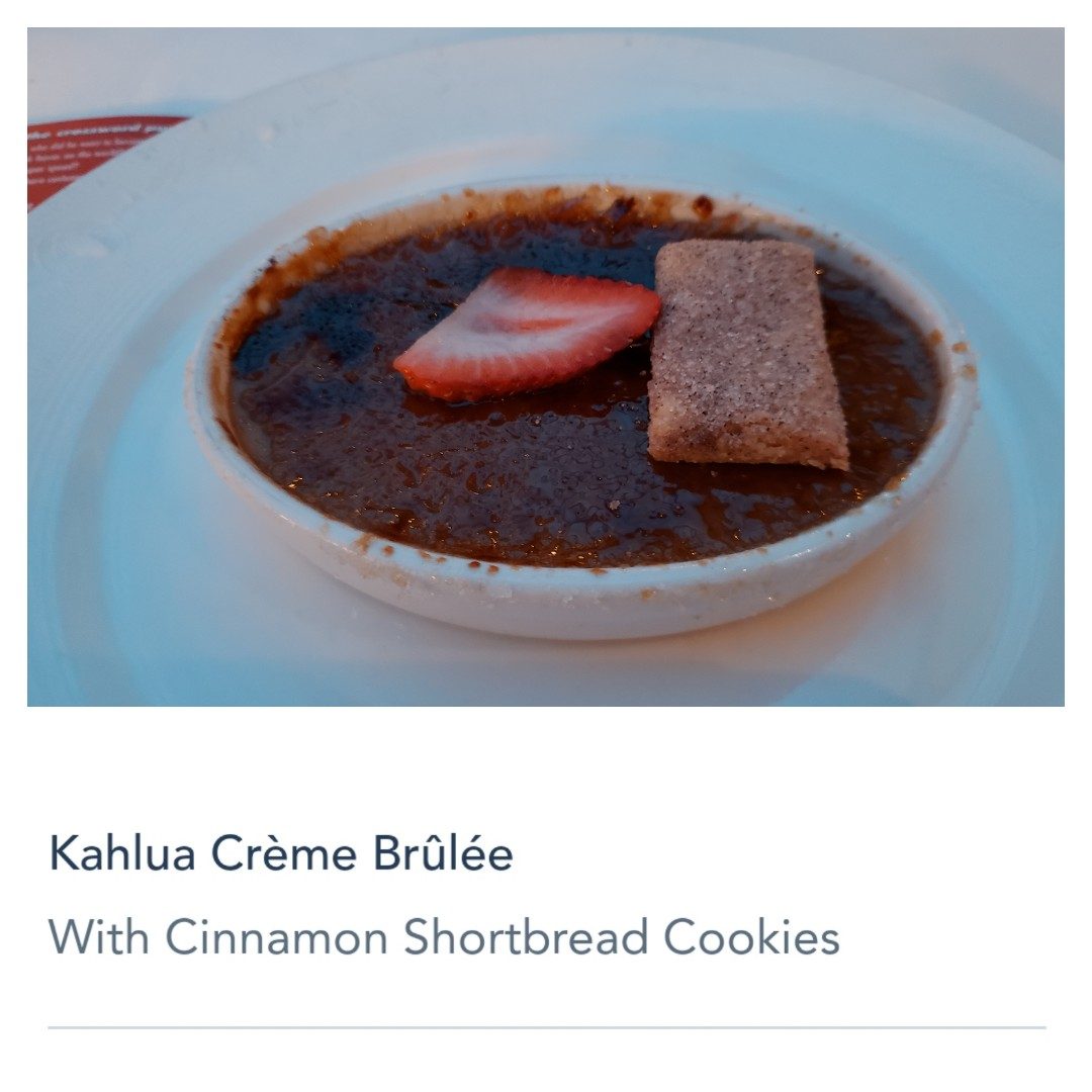 Kahlua creme brulee at dinner on the Wonder