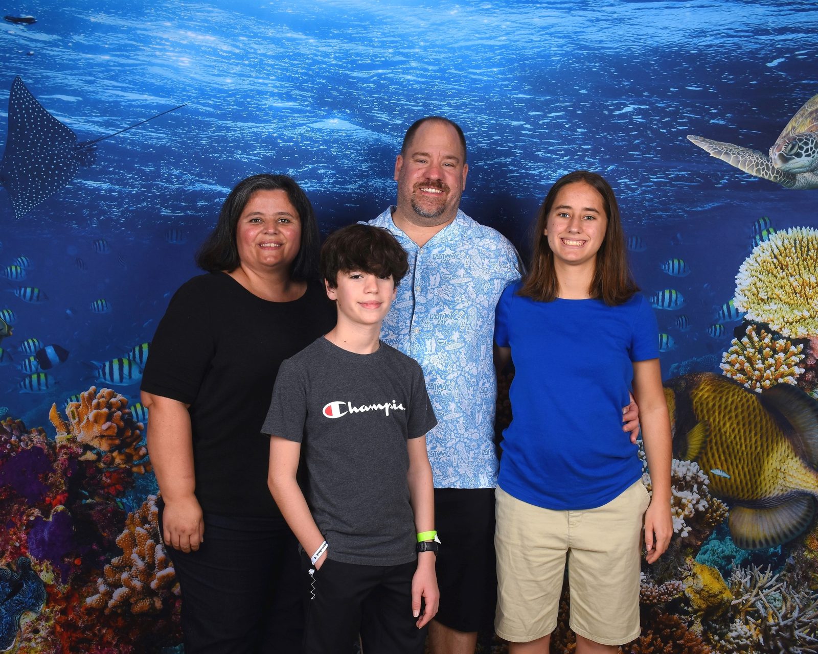 The four of us against the underwater backdrop