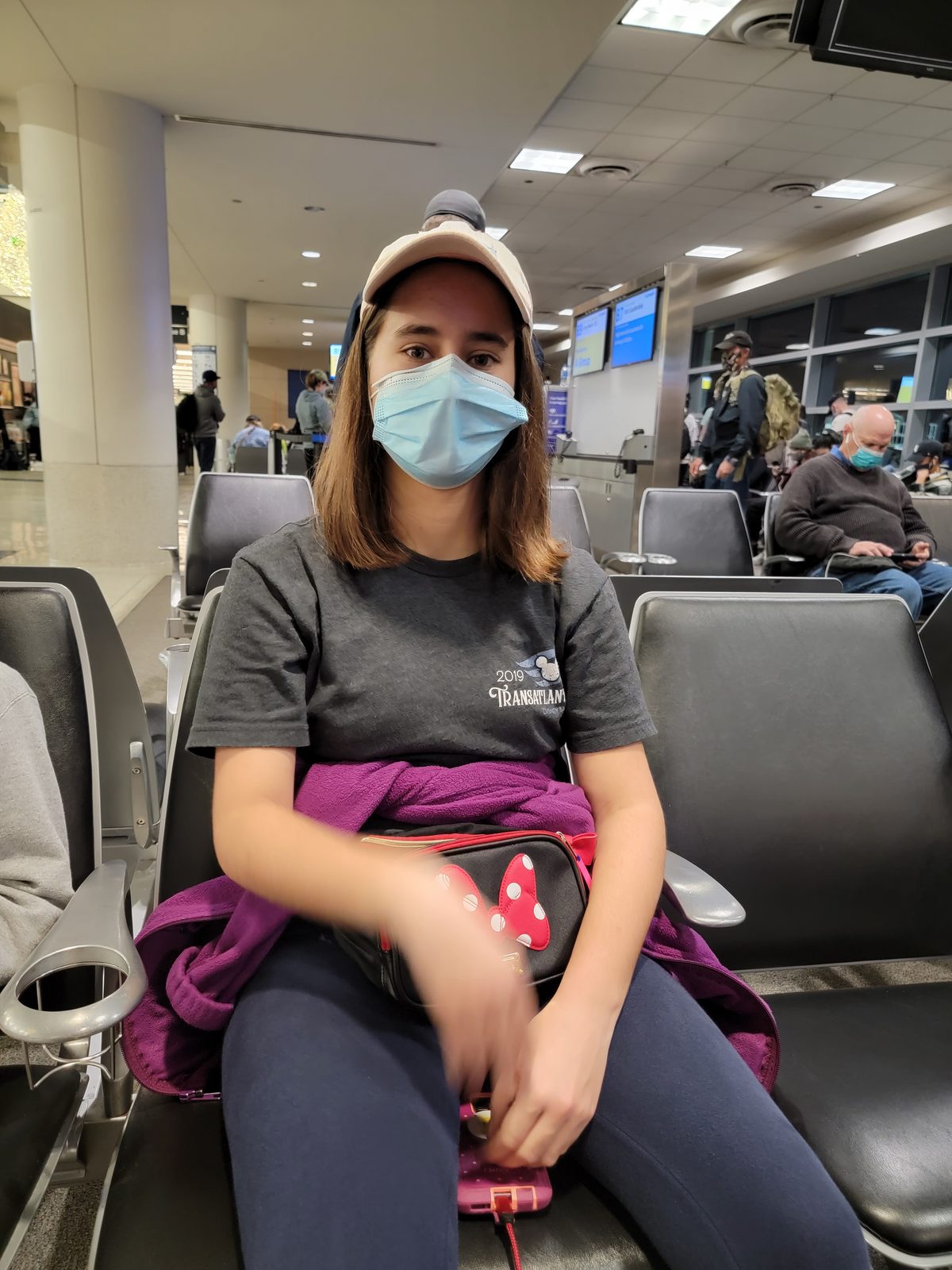 Lisa waiting at our gate at Midway