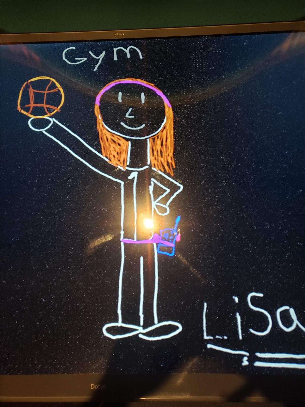 Lisa's basketball drawing on the glow wall