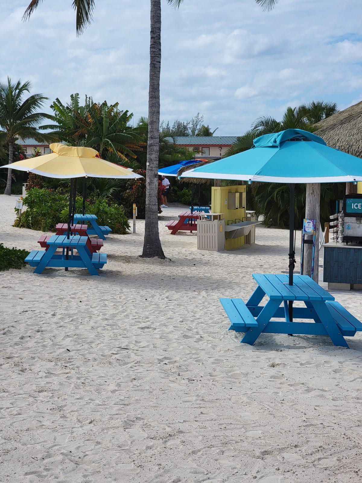 Picnic tables on the beach at CocoCay
