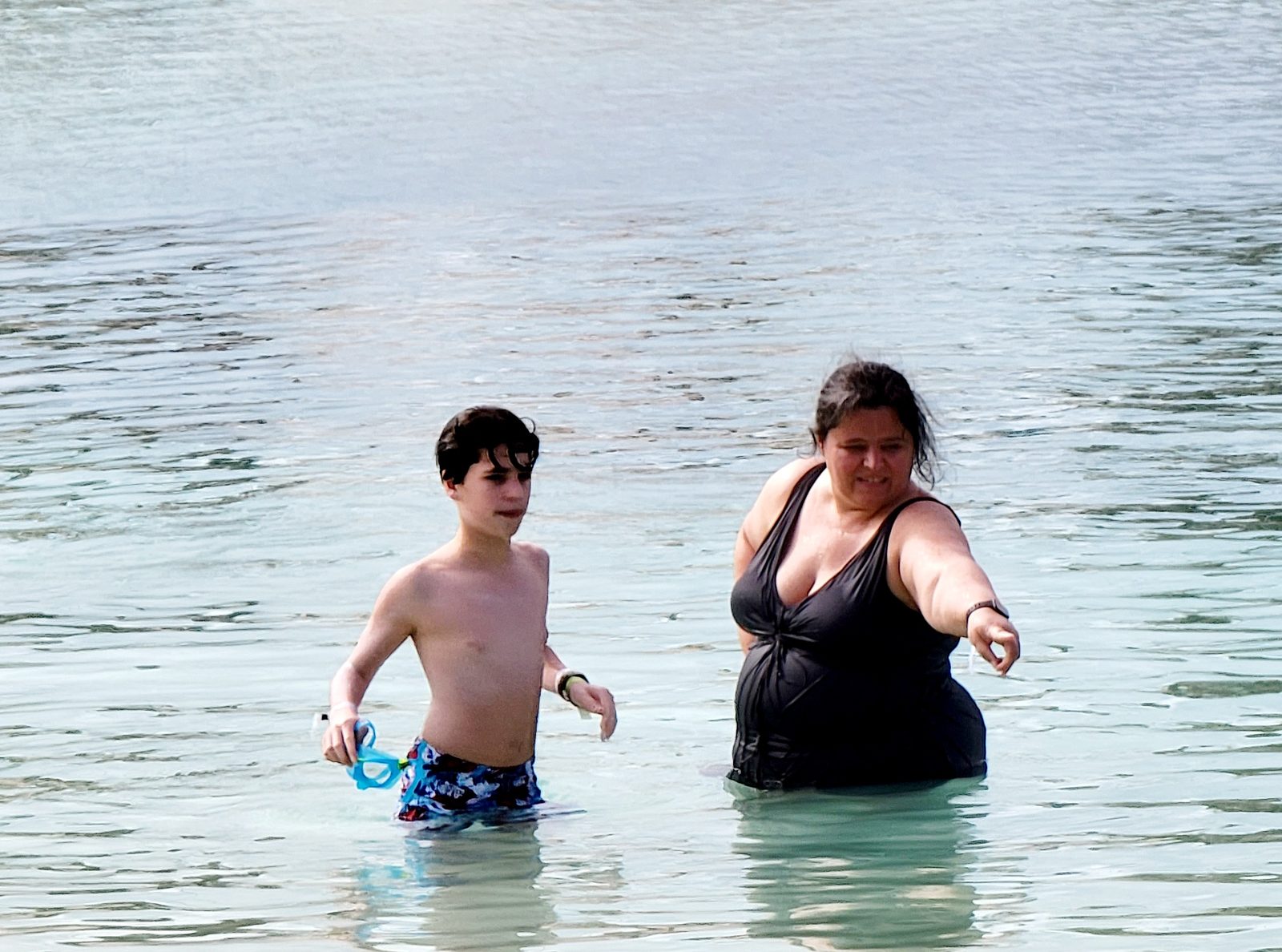 Thomas and Kathy wading into the water