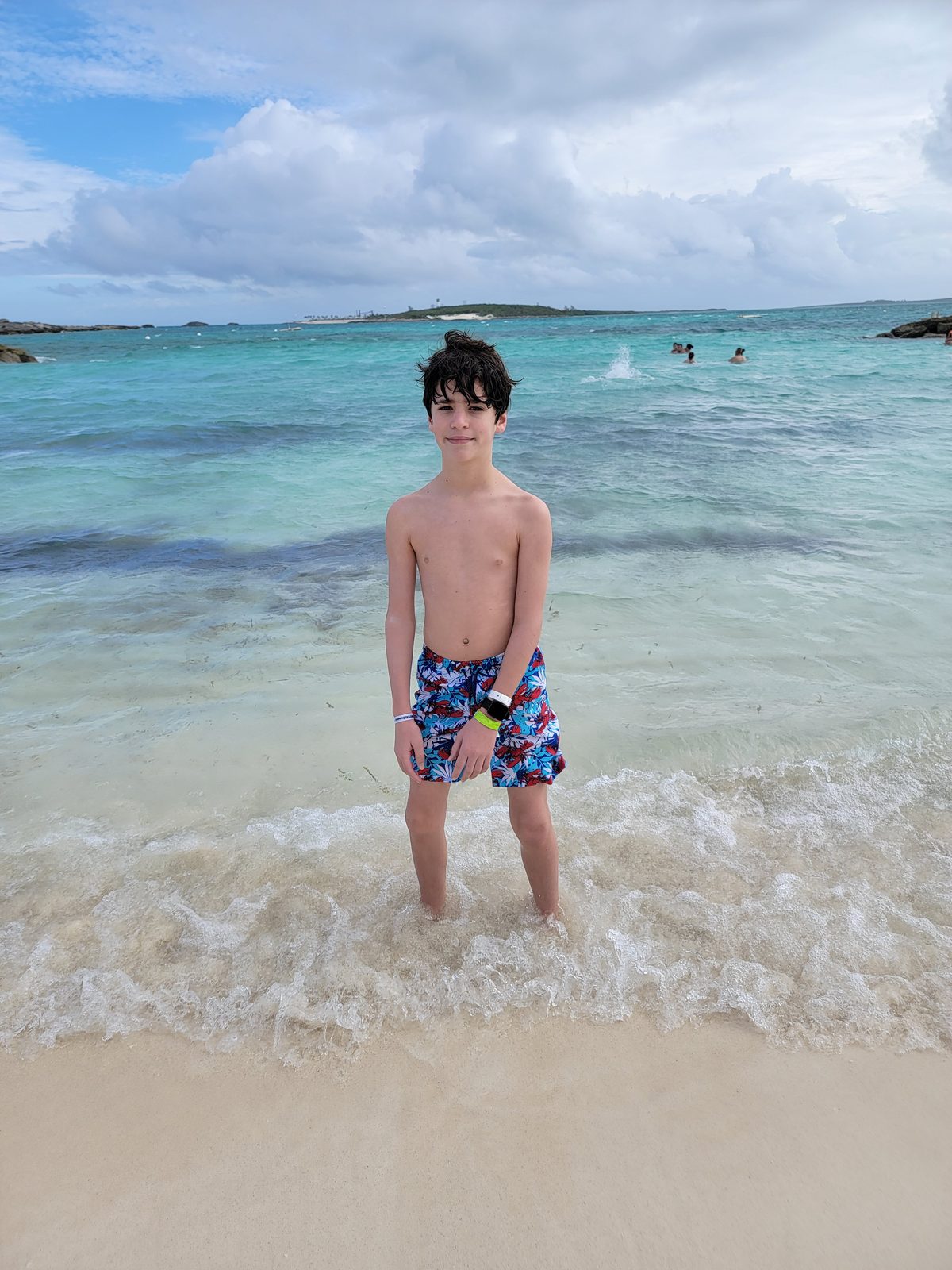 Thomas on the beach on CocoCay