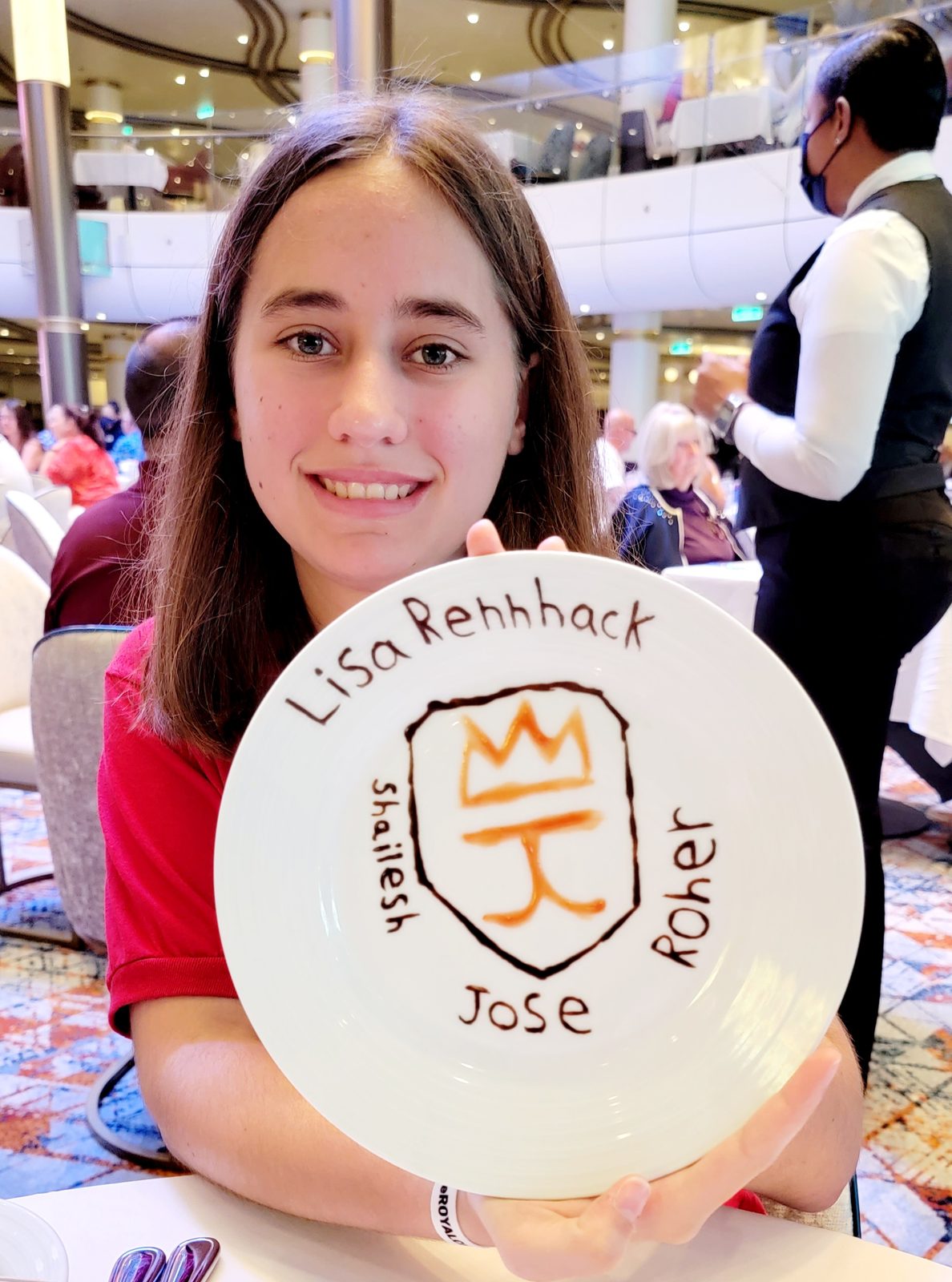 Lisa with her hand painted dessert plate