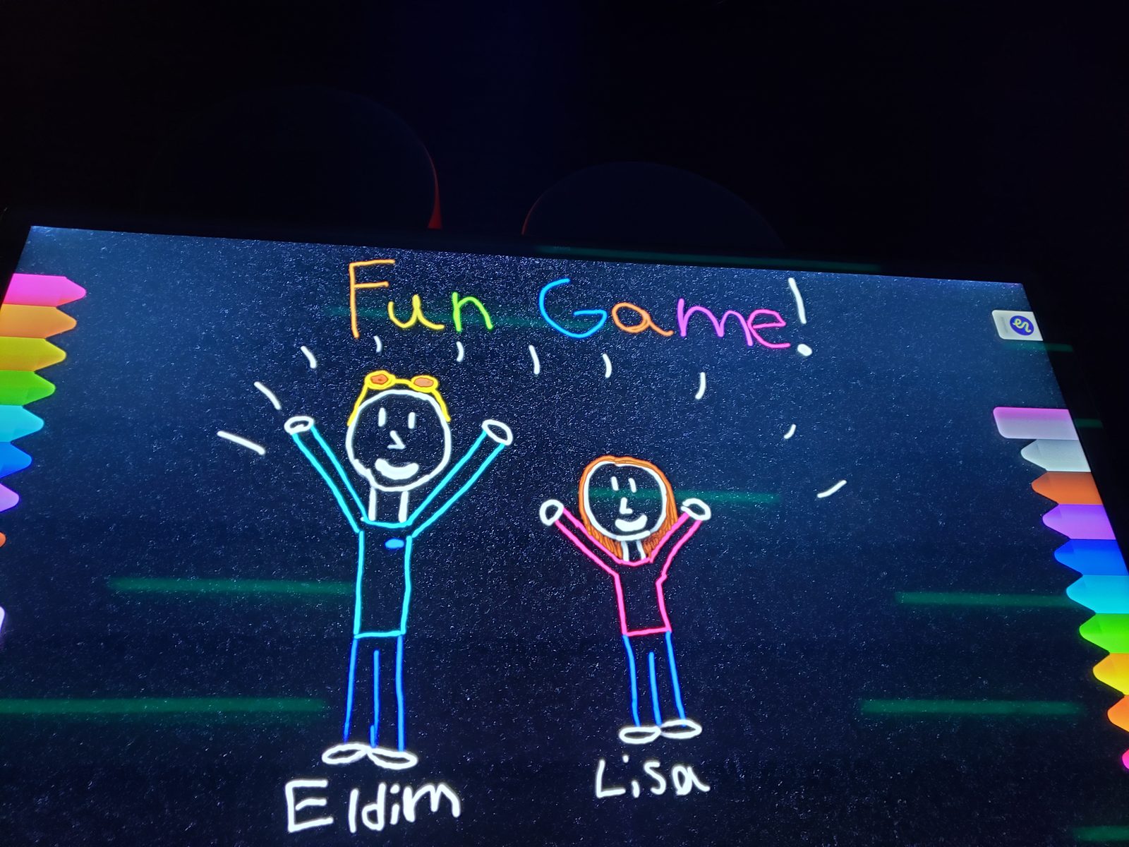 Lisa's Fun Game drawing on the glow wall
