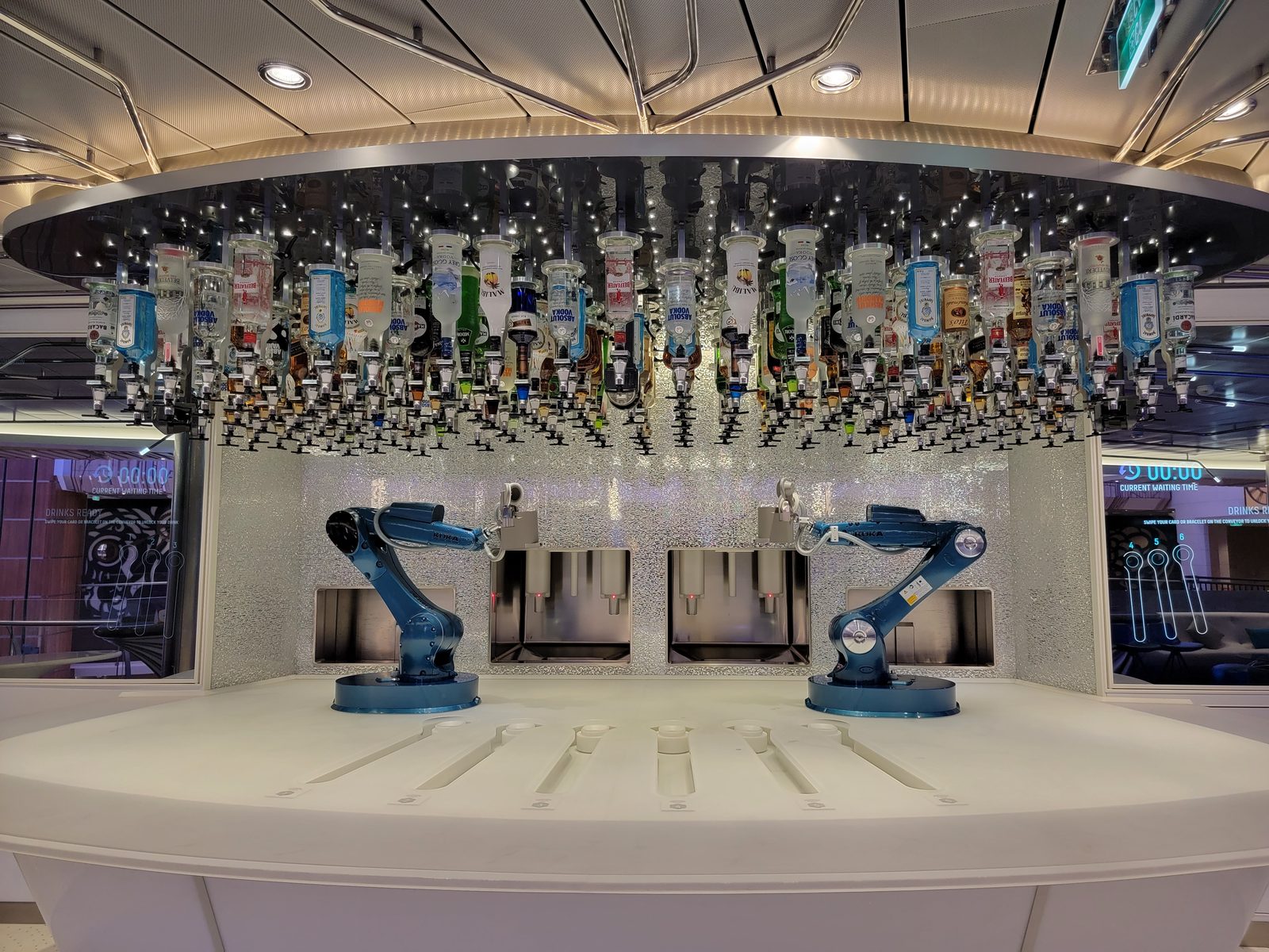 The robot bartenders mixing drinks at the Bionic Bar