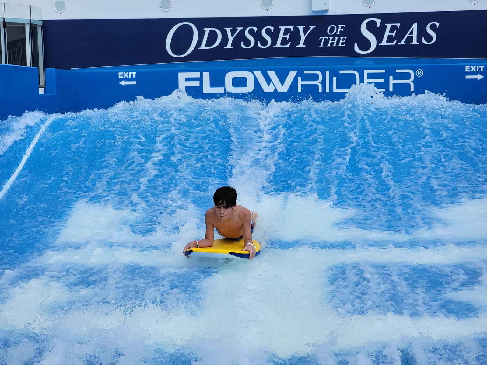 Riding the FlowRider on our sea day