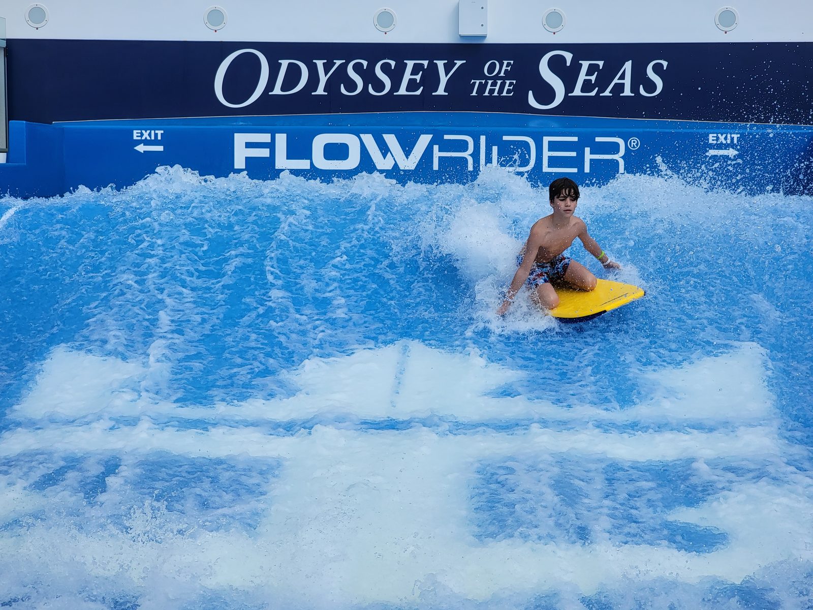 Thomas rides the FlowRider wave