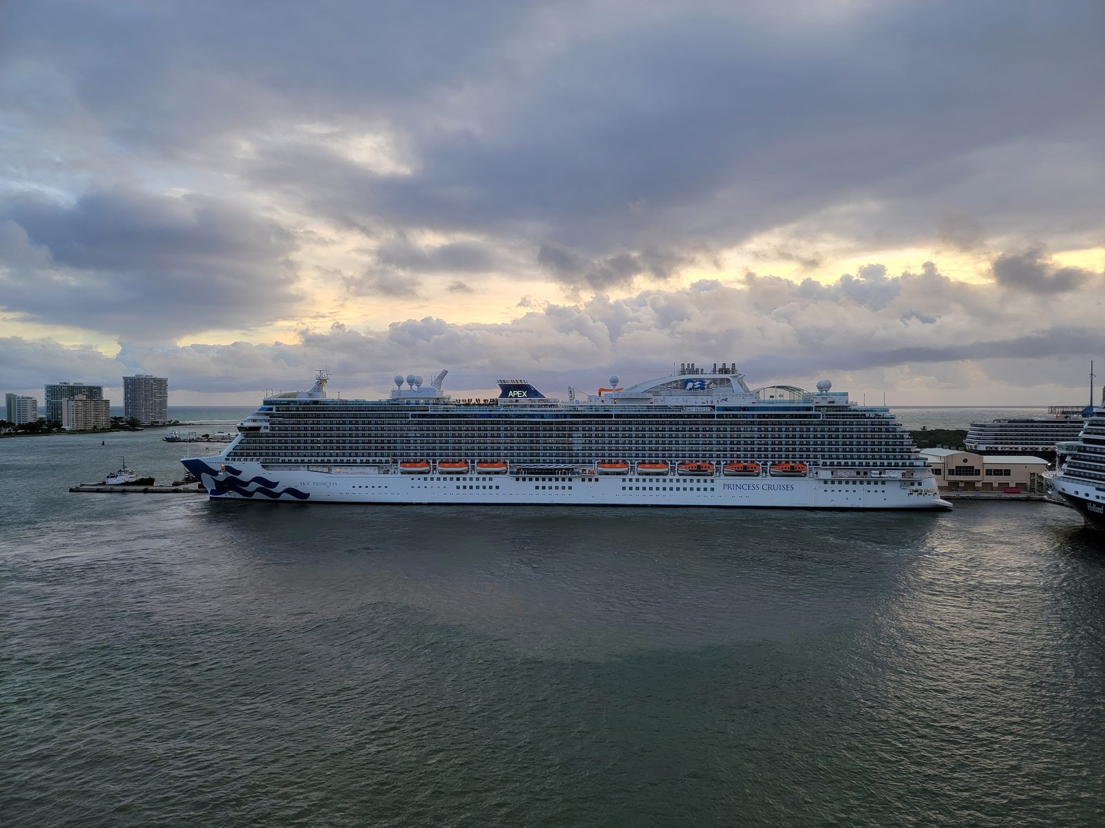 A Princess ship in port at sunrise