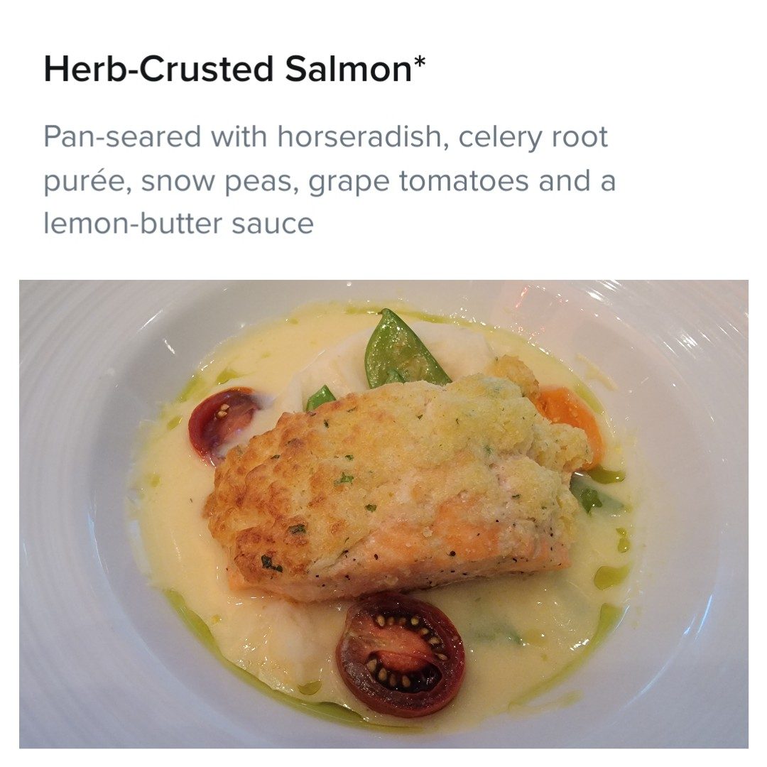 Herb-crusted salmon at dinner on the Odyssey