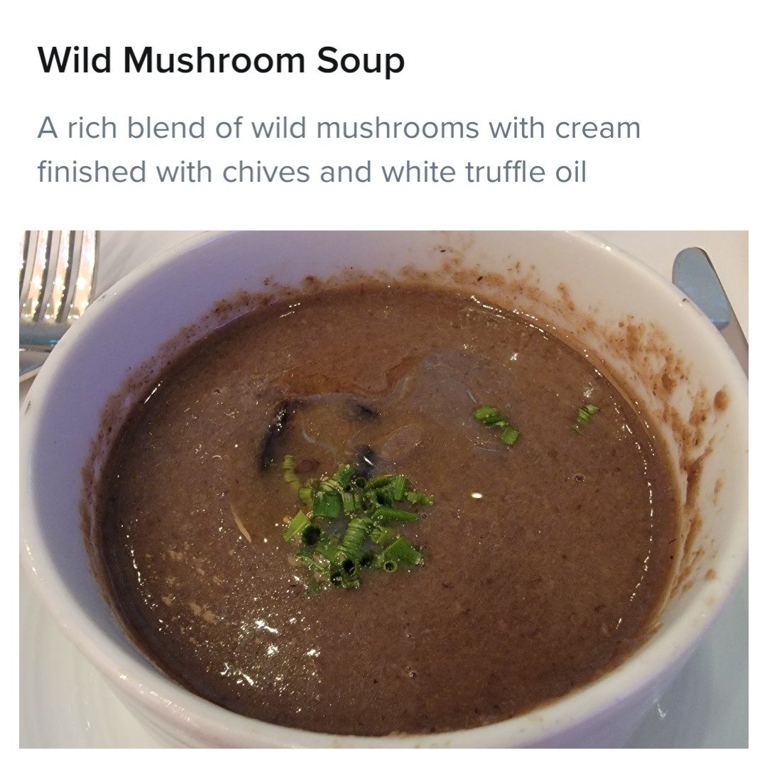 Wild mushroom soup at dinner on the Odyssey