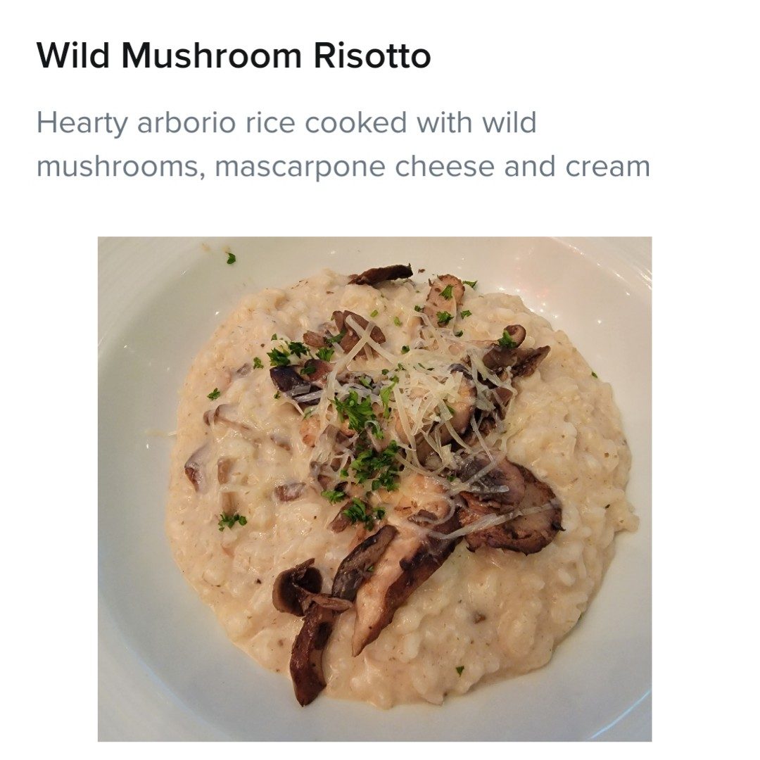 Mushroom risotto at dinner on the Odyssey