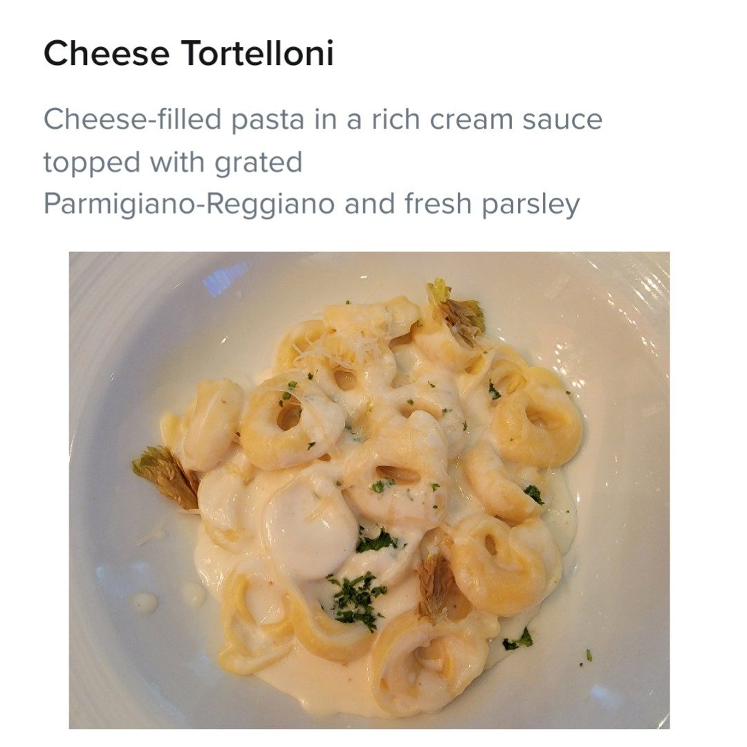 Cheese tortelloni at dinner on the Odyssey