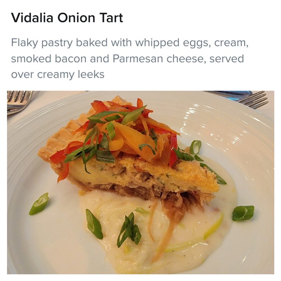 Vidalia onion tart at dinner on the Odyssey