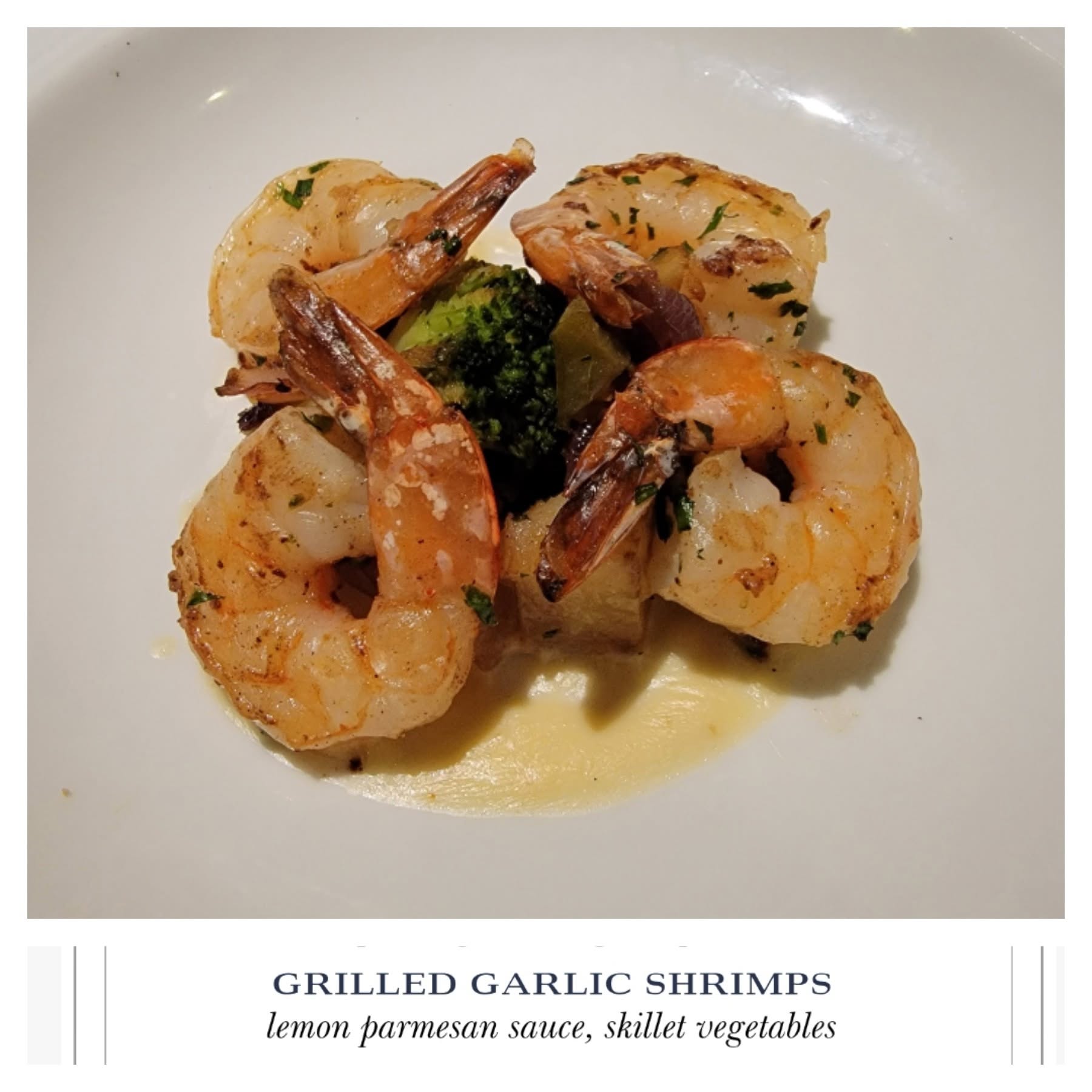 Grilled garlic shrimp on formal night