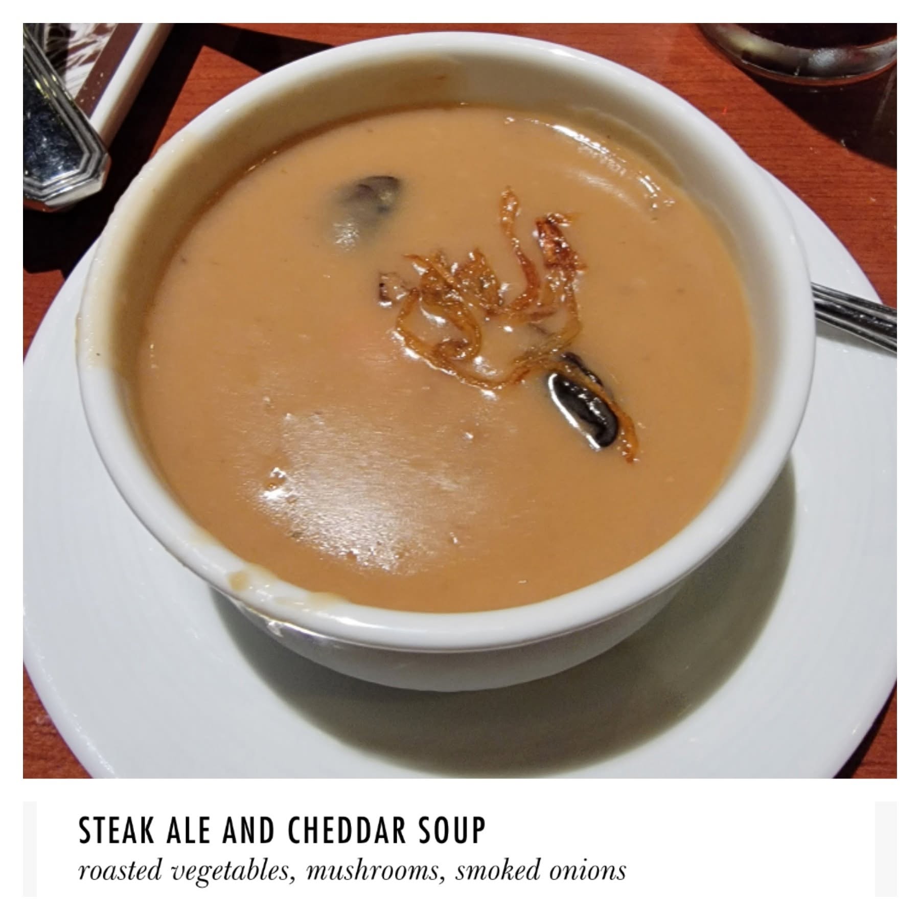 Steak ale and cheddar soup at dinner on the Conquest