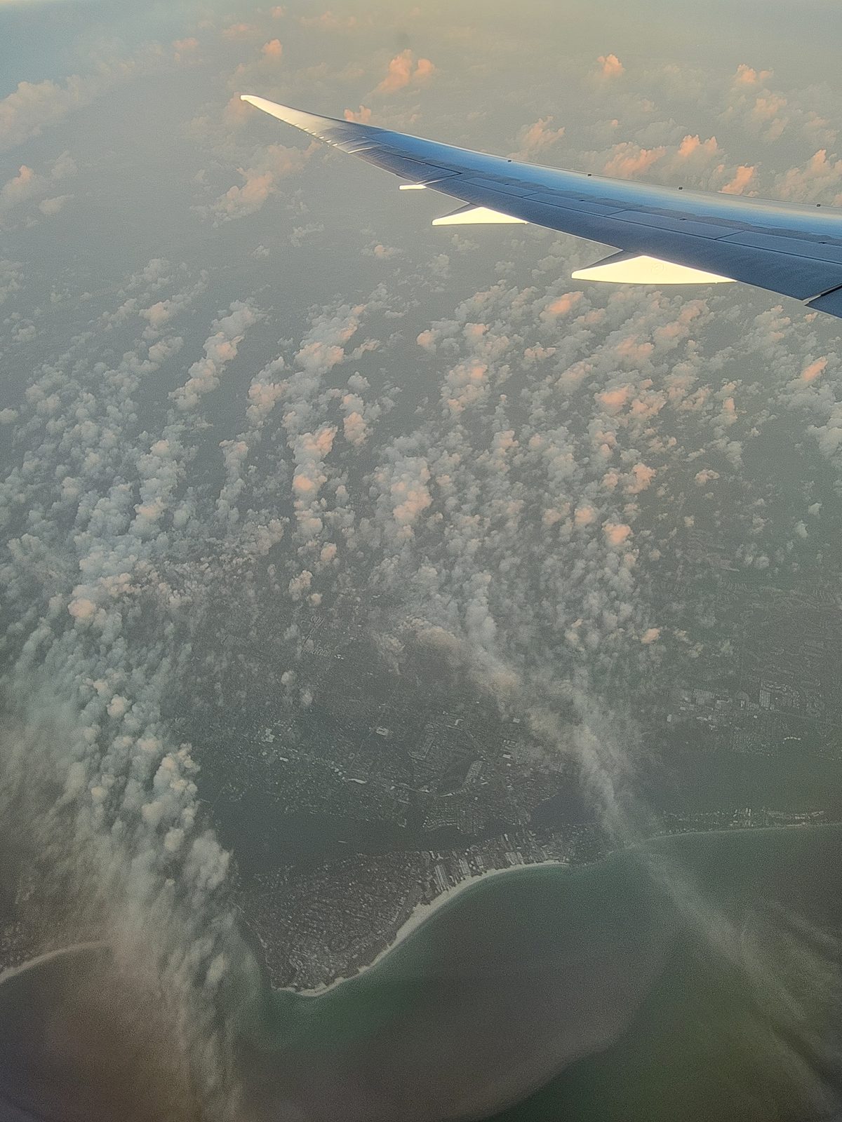 Sunset coastline as we flew into Miami