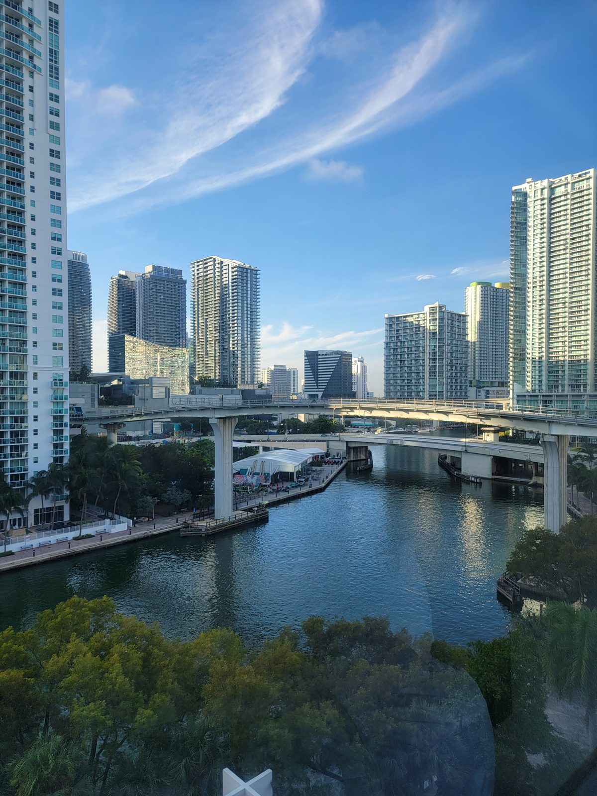 Miami skyline over the water