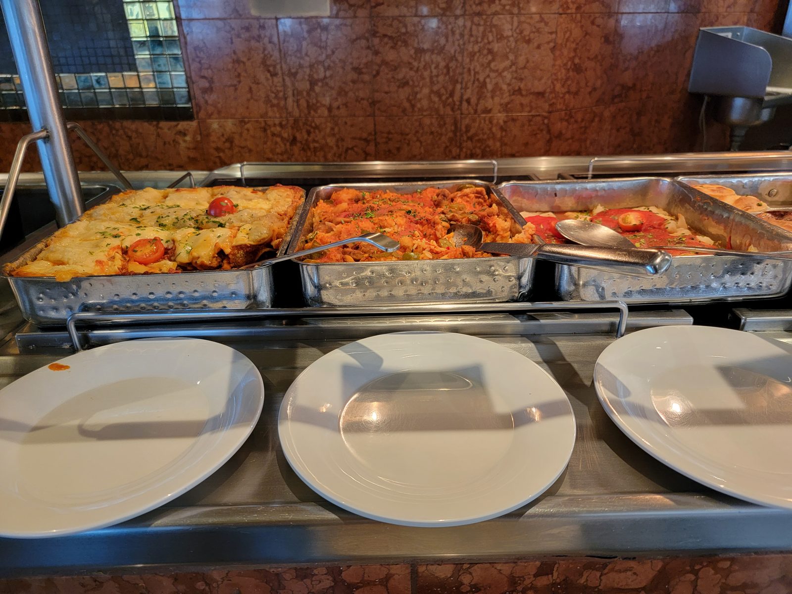 The lunch buffet on the Conquest on boarding day