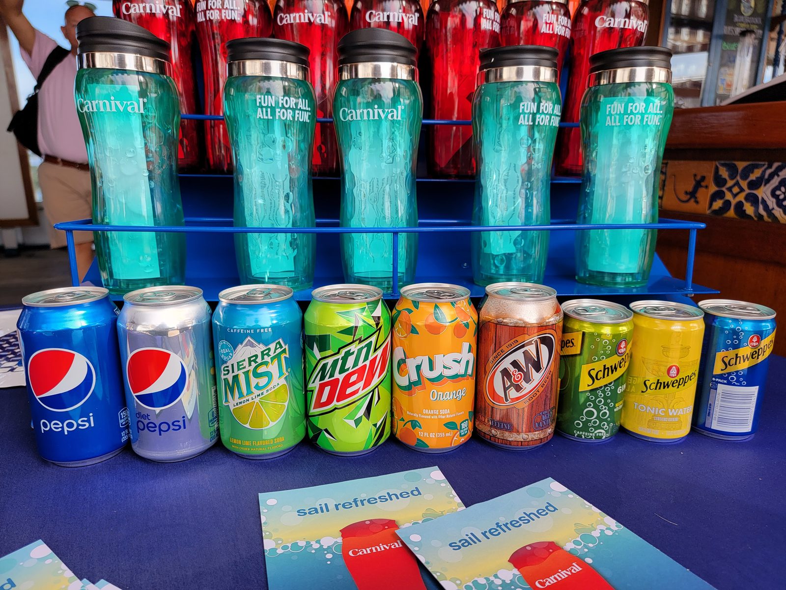 Our souvenir cups waiting at the terminal