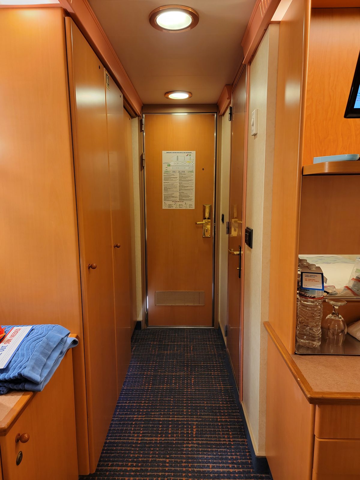 The hallway and closets in our stateroom
