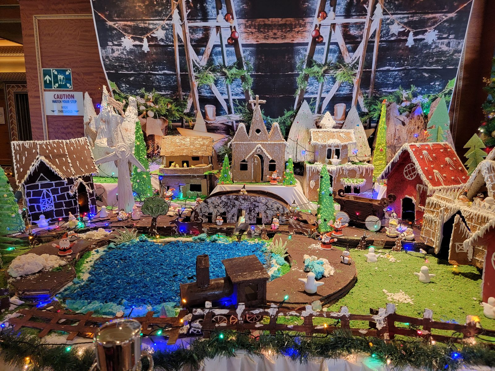 A gingerbread village in the atrium