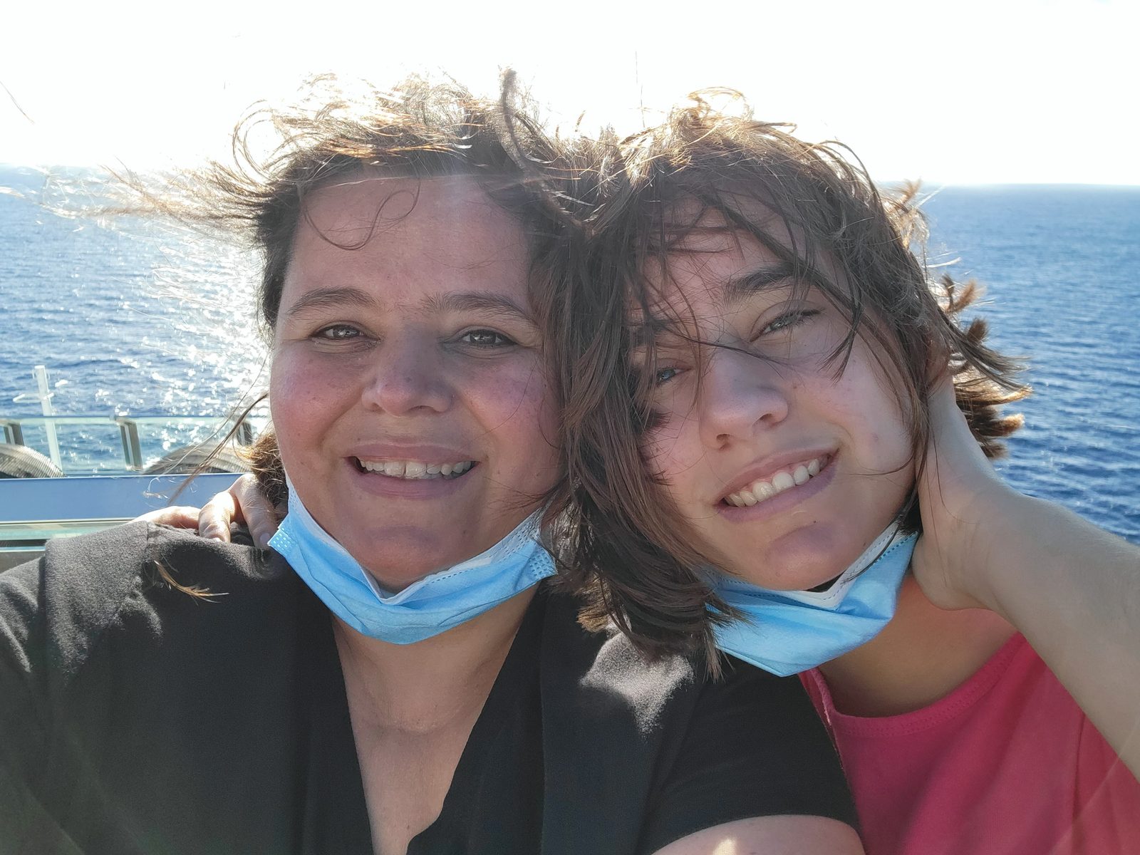 Kathy and Lisa's windy selfie on the top deck