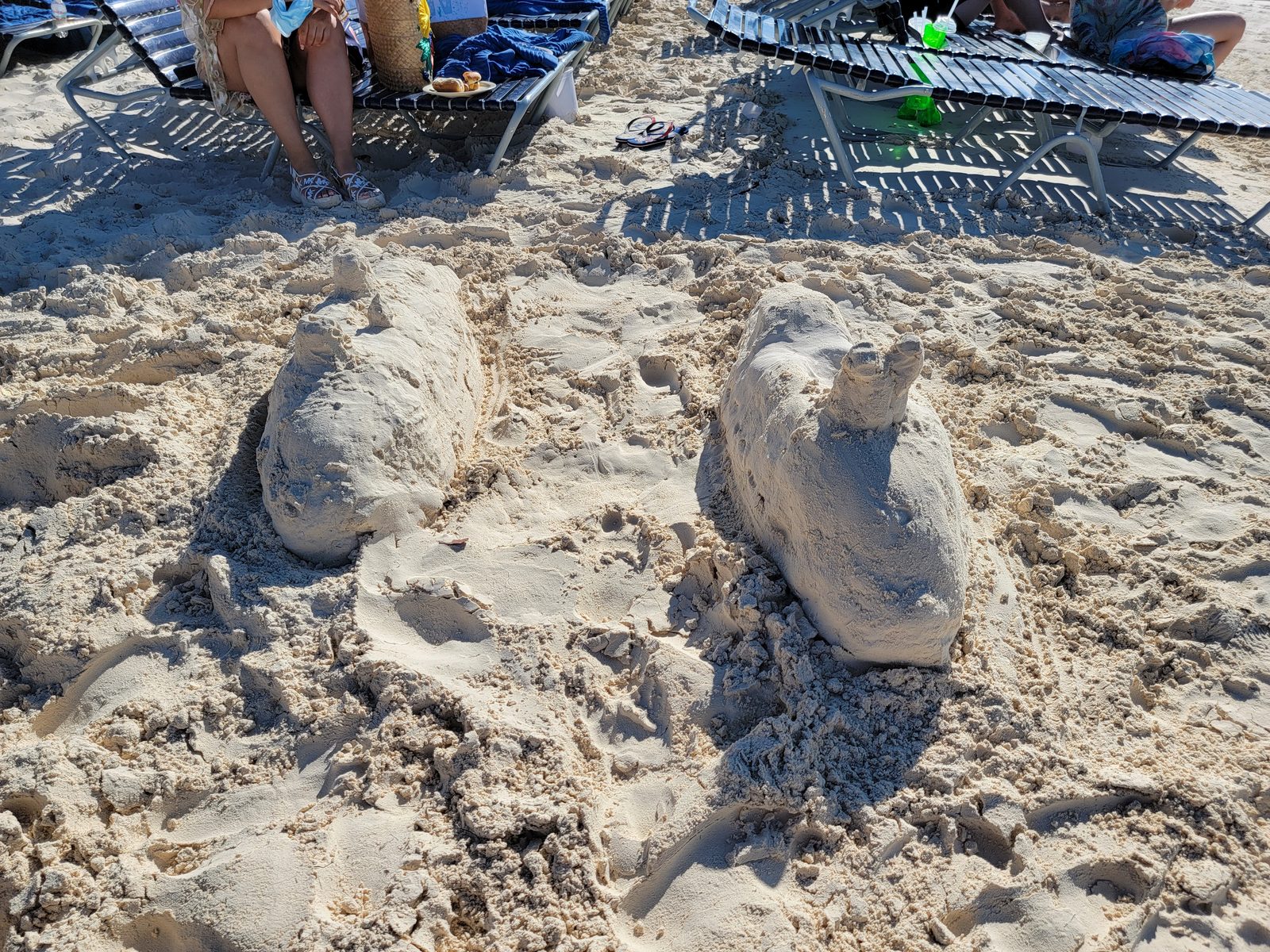 Sand sculptures on the beach at Half Moon Cay