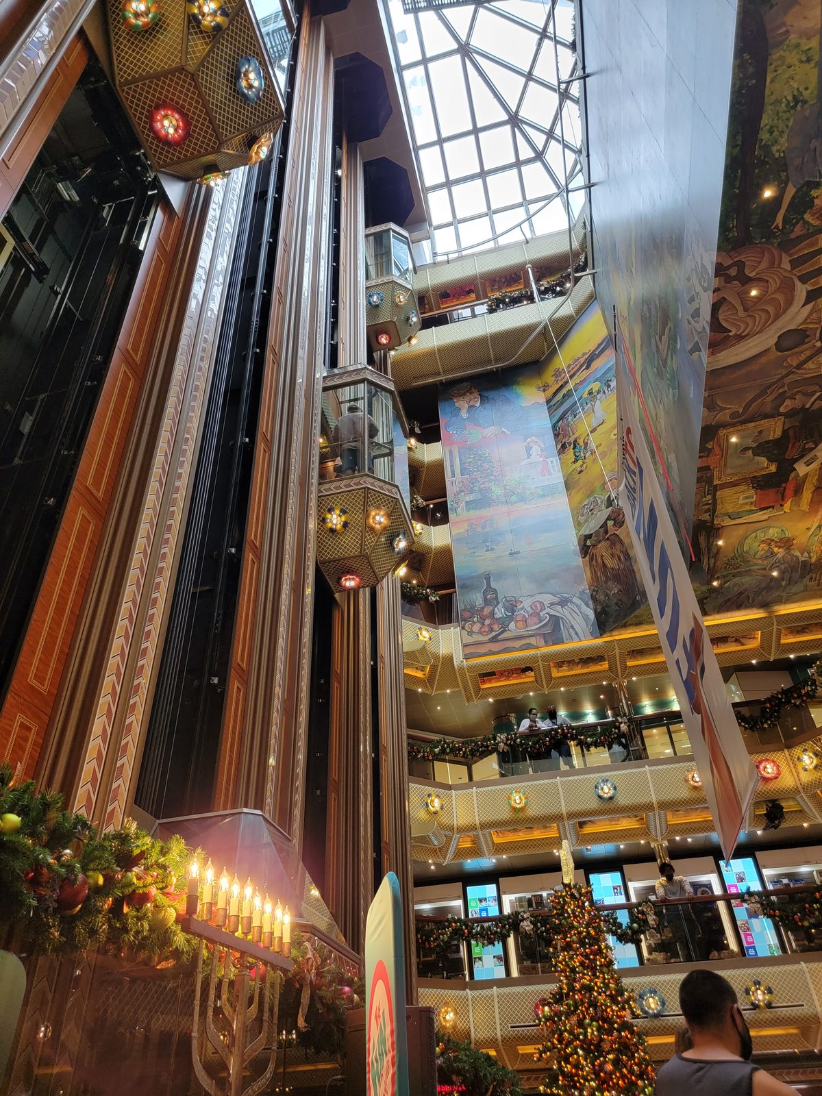 Looking down the atrium to the Christmas tree