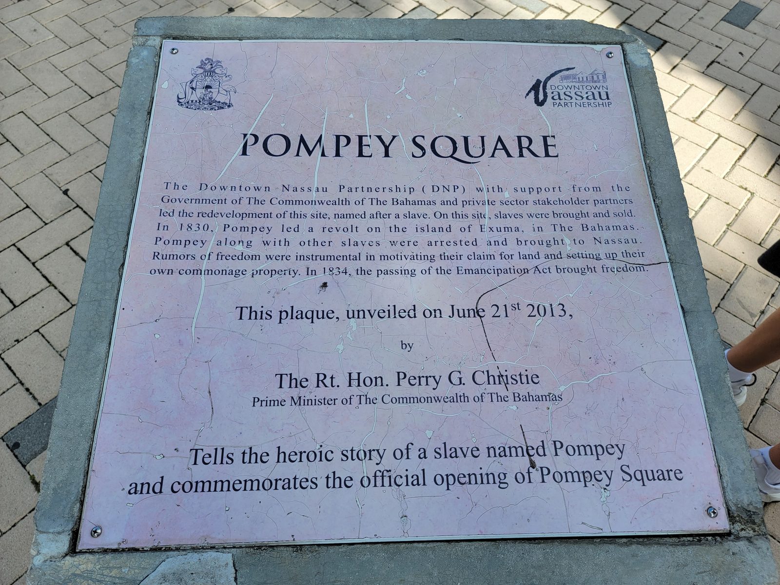 Reading the Pompey Square plaque