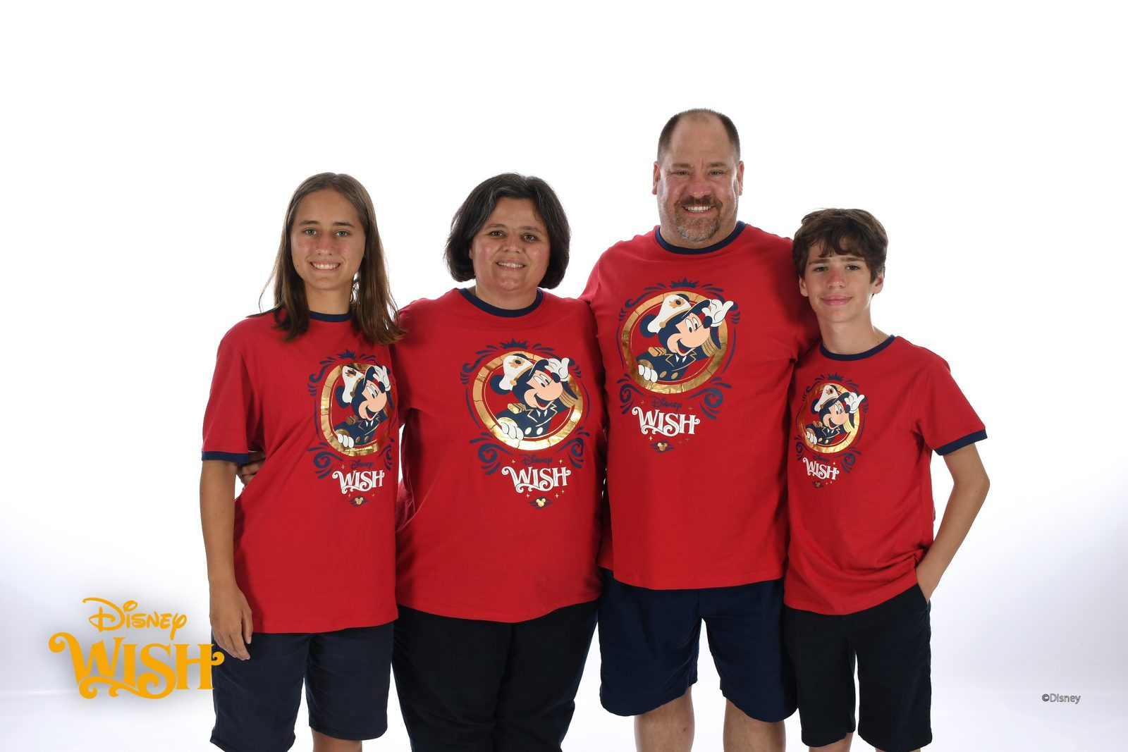 All four of us in matching red Wish shirts