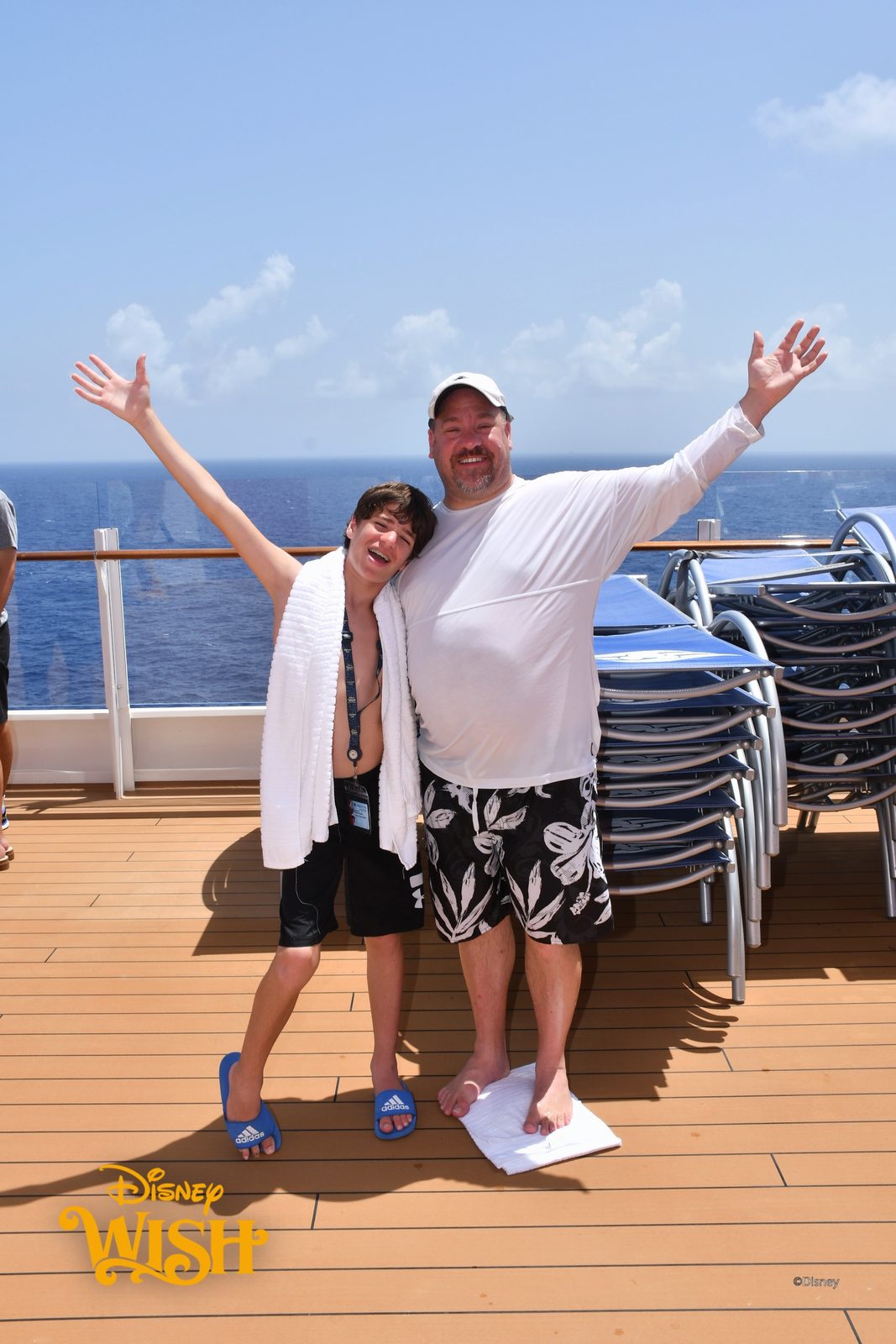 Thomas and Michael soaking up the pool deck