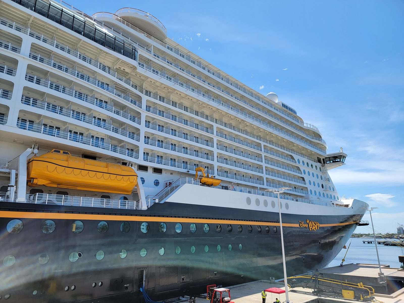 The Disney Wish at Port Canaveral on boarding day