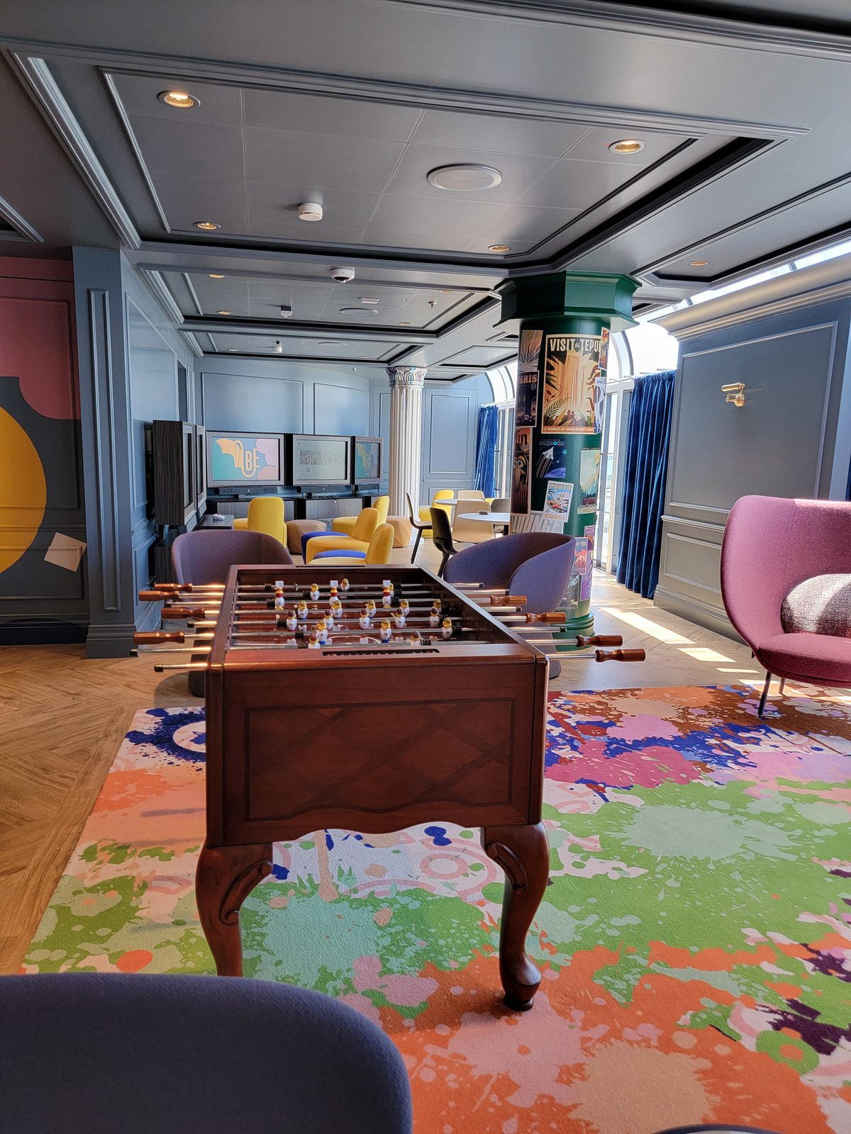 A foosball table in the club spaces on the Wish