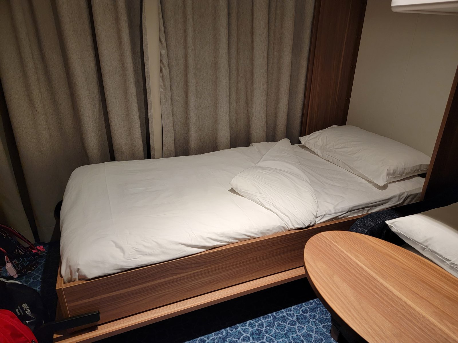 The fold-down Murphy bed in our stateroom