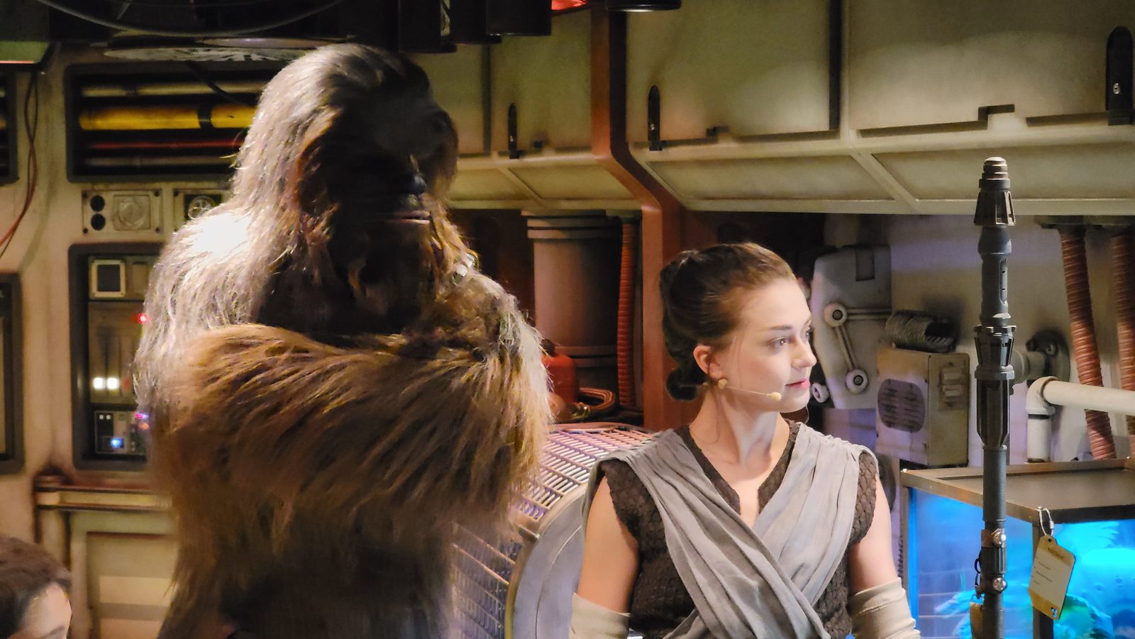 Chewbacca and Rey in the Star Wars Cargo Bay