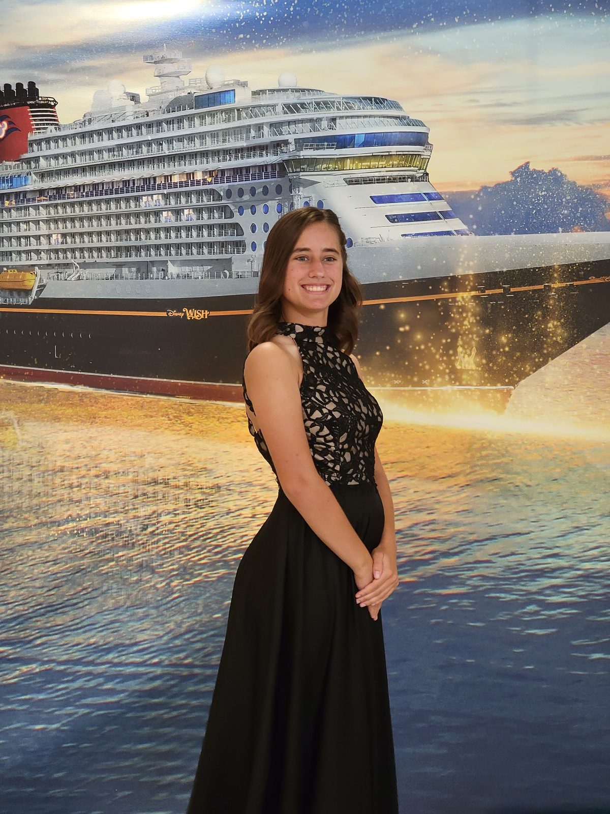 Lisa dressed for formal night on the Wish