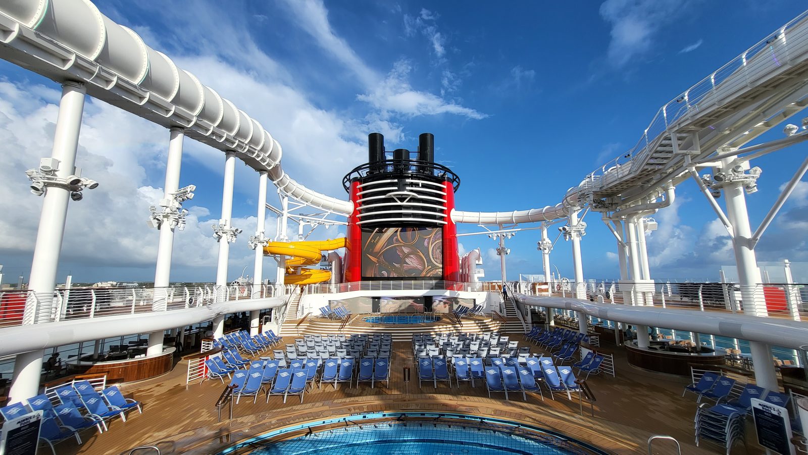 The pool deck quiet before the AquaMouse line forms