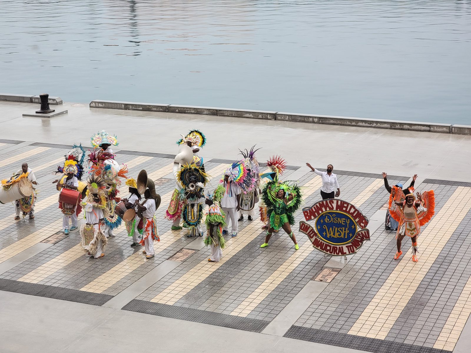 A Junkanoo troupe performing down on the pier