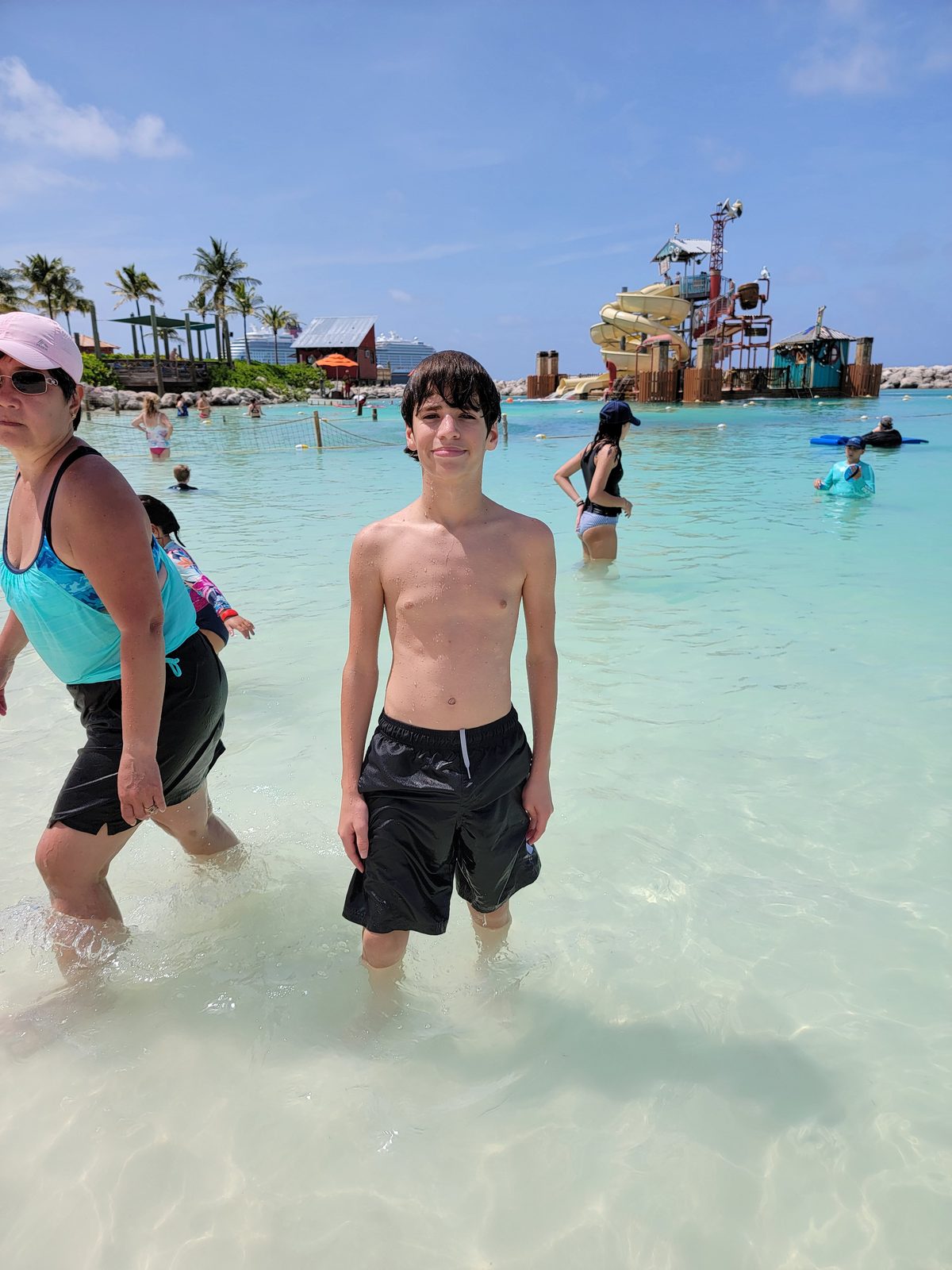 Thomas in the shallows at Castaway Cay