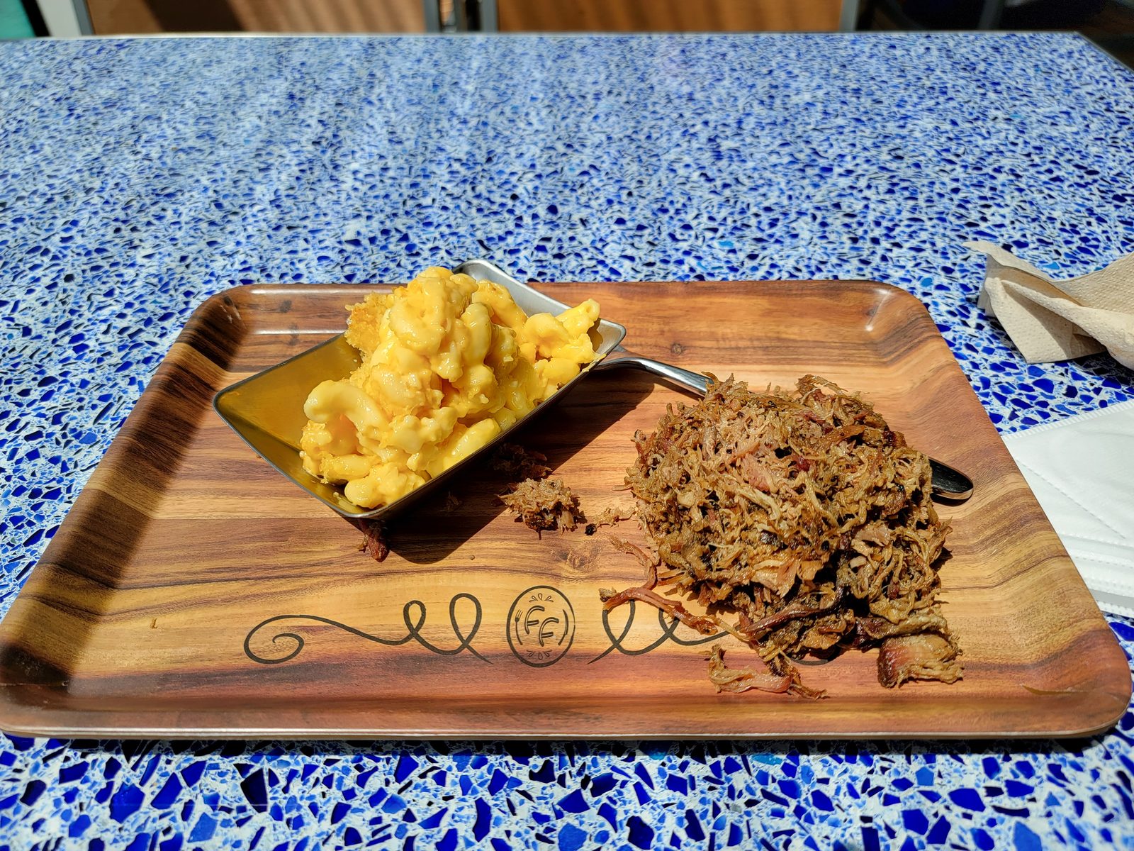 Pulled pork and mac and cheese at Mickey's Smokestack