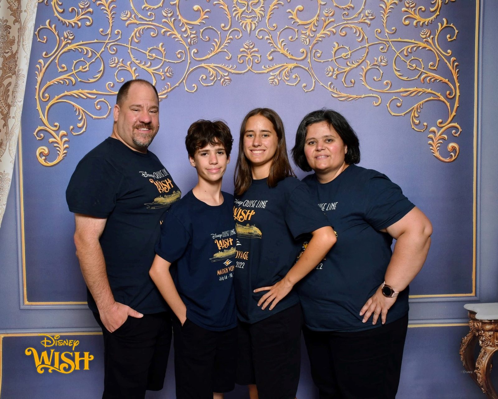 The four of us in our maiden voyage shirts on the Wish
