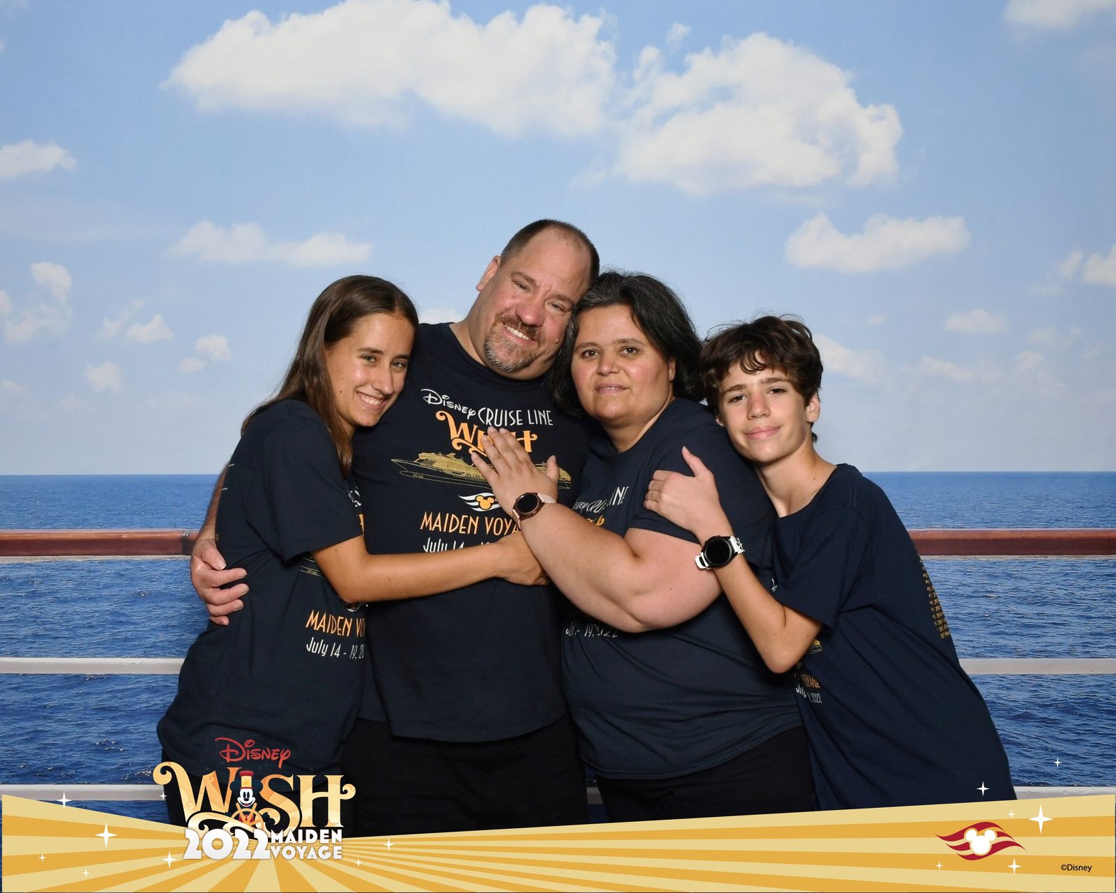 The four of us at the Maiden Voyage backdrop on the Wish